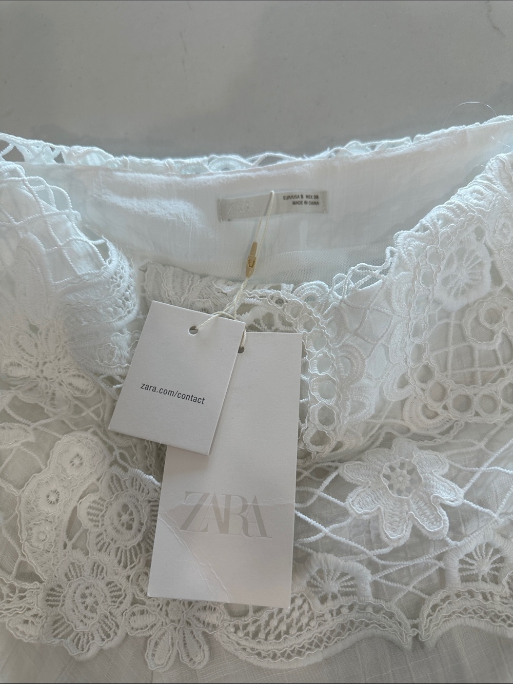 Zara Boho Embroided White Lace-Trim Eyelet Crop Top & High-Low Midi Skirt - Picture 6 of 6